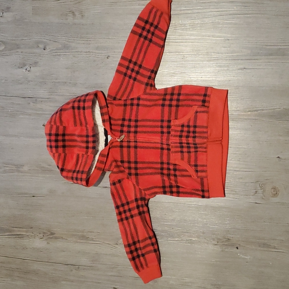 💚 Carter's | Toddler Zip-up Fleece Sweater | Red Black Plaid | 18 M